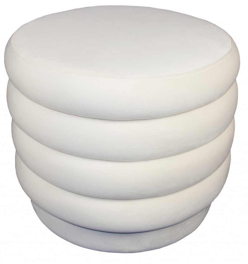 21" White Velvet Tufted Round Cocktail Ottoman