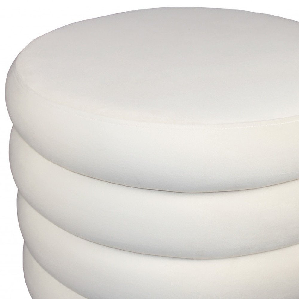 21" White Velvet Tufted Round Cocktail Ottoman
