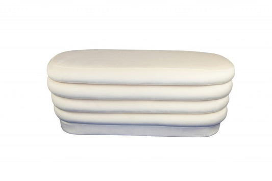 44" White Velvet Tufted Oval Ottoman