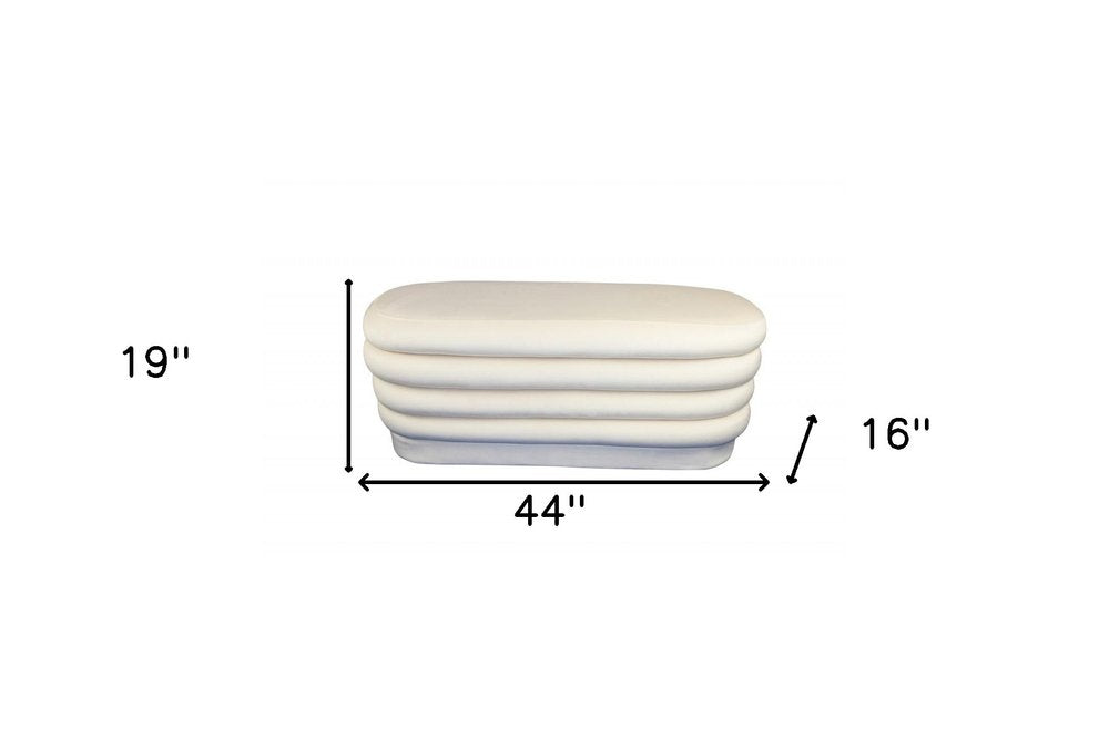 44" White Velvet Tufted Oval Ottoman