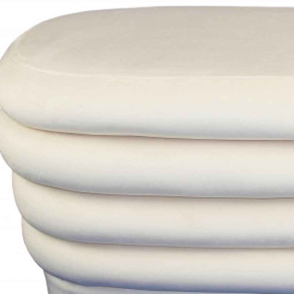 44" White Velvet Tufted Oval Ottoman
