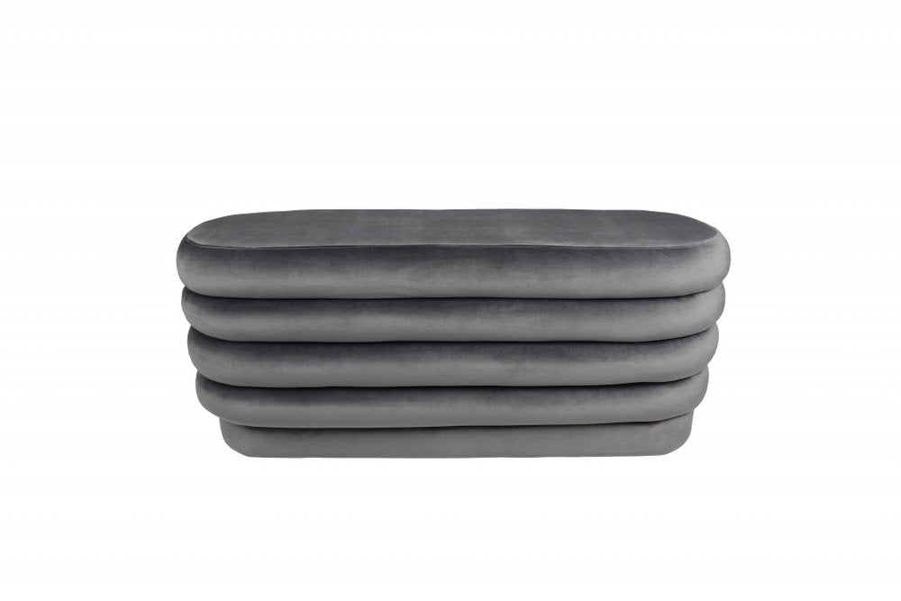 44" Gray Velvet Tufted Oval Ottoman