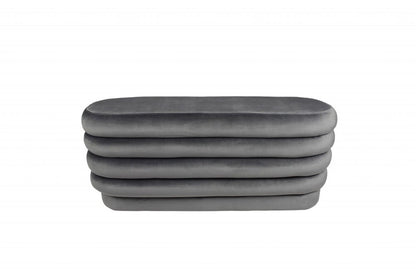 44" Gray Velvet Tufted Oval Ottoman