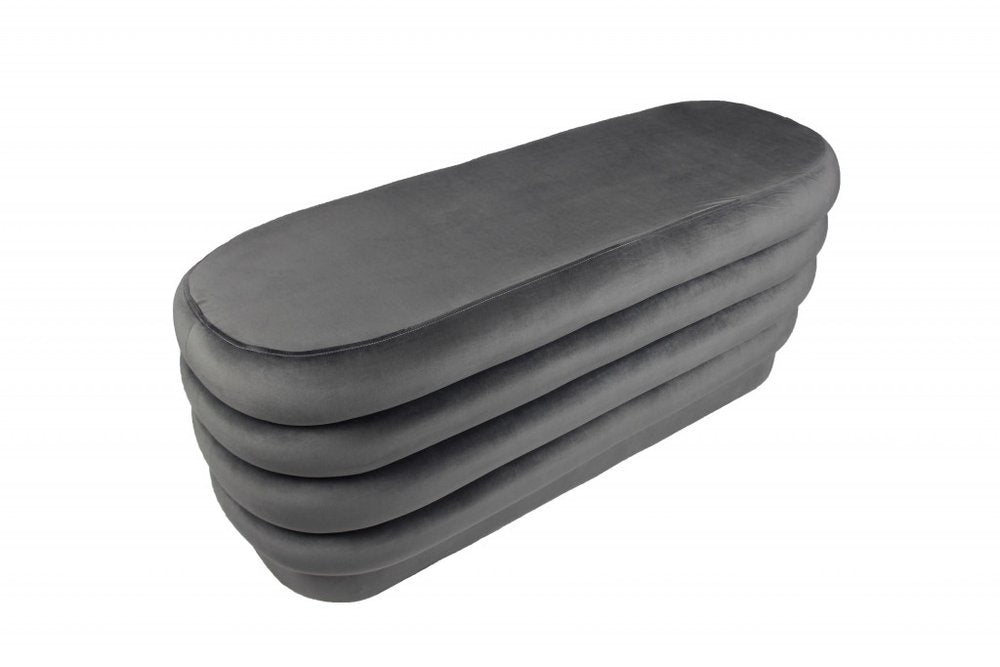 44" Gray Velvet Tufted Oval Ottoman