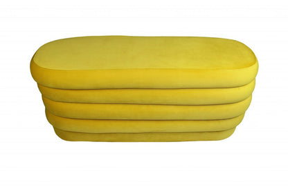 44" Yellow Velvet Tufted Oval Ottoman