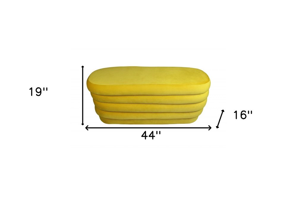 44" Yellow Velvet Tufted Oval Ottoman
