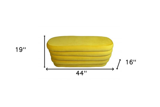 44" Yellow Velvet Tufted Oval Ottoman
