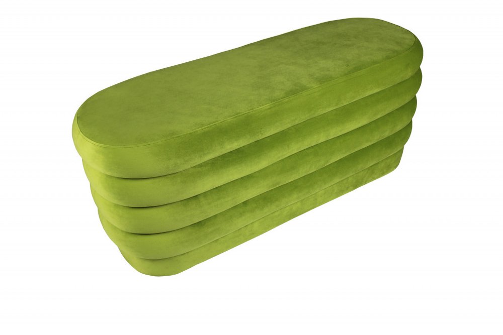 44" Green Velvet Tufted Oval Ottoman