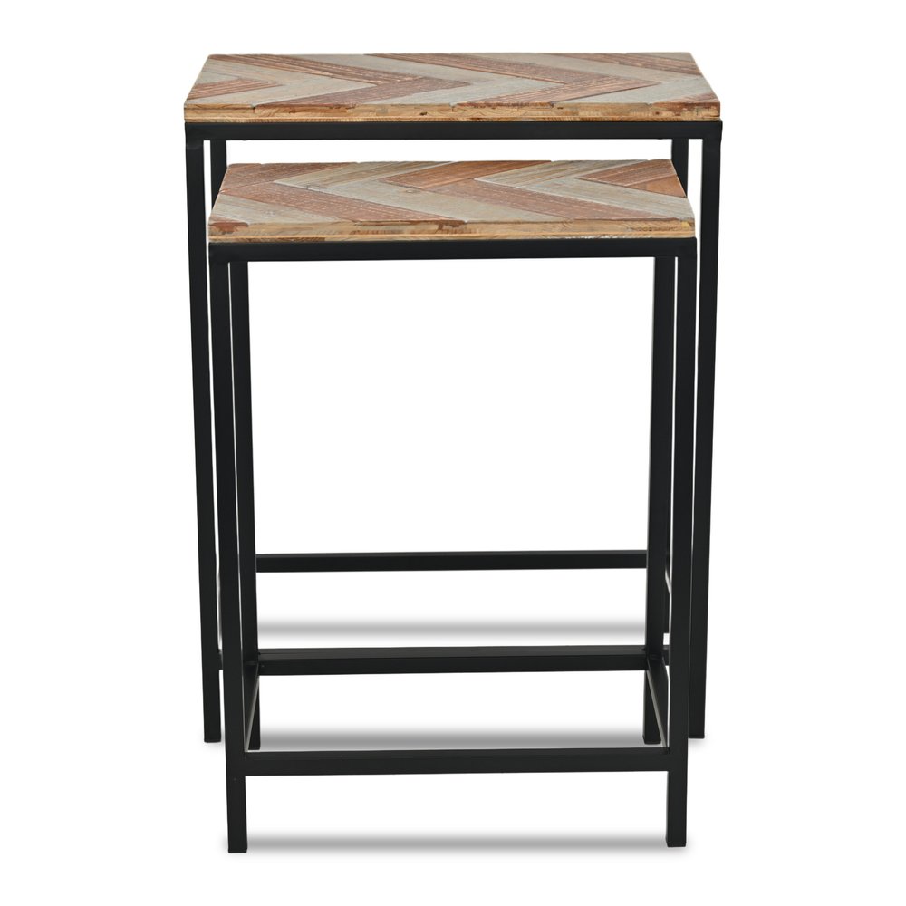 Set of Two 24" Black And Brown Solid Wood And Steel Nested Tables
