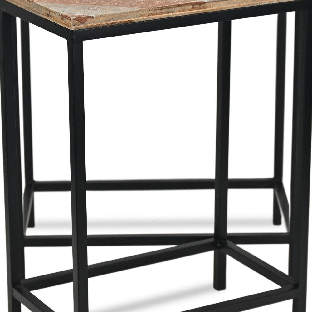Set of Two 24" Black And Brown Solid Wood And Steel Nested Tables