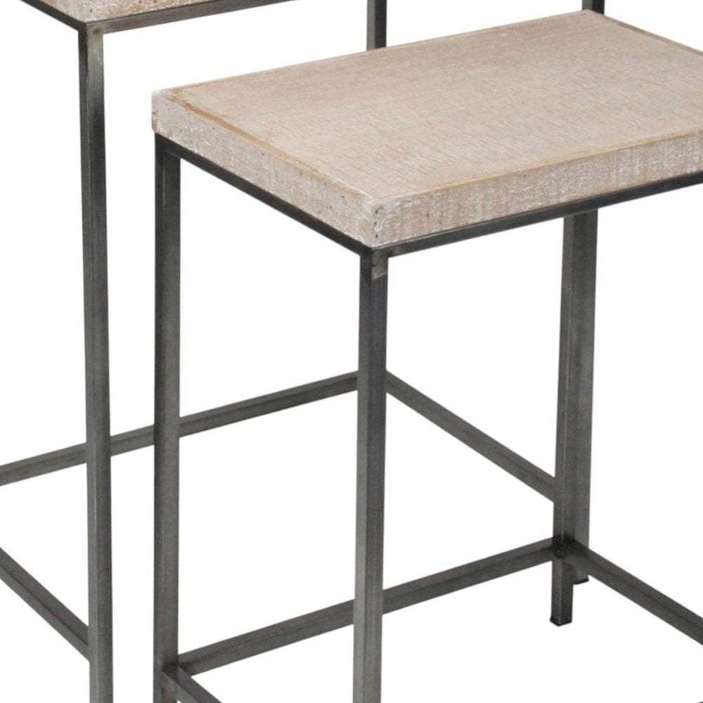 Set of Two 25" Black And Brown Solid Wood Nested Tables