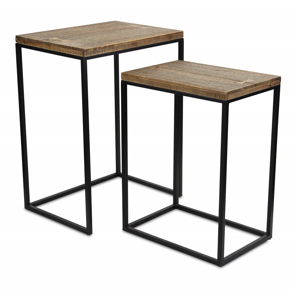 Set of Two 24" Black And Brown Solid Wood Nested Tables