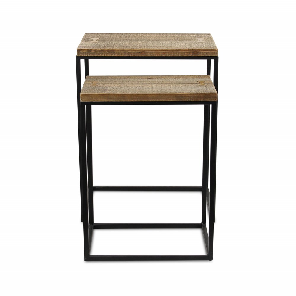Set of Two 24" Black And Brown Solid Wood Nested Tables