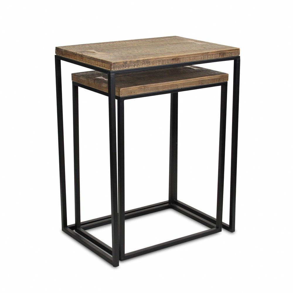 Set of Two 24" Black And Brown Solid Wood Nested Tables