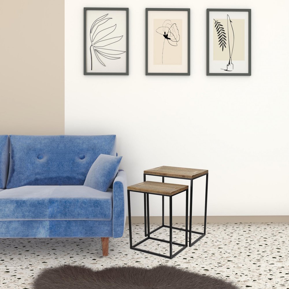 Set of Two 24" Black And Brown Solid Wood Nested Tables