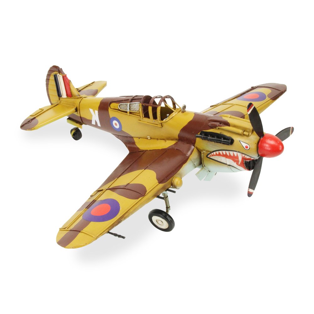 6" Yellow and Brown Metal Hand Painted 1941's P-40 Fighter Model Airplane