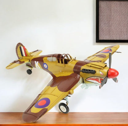 6" Yellow and Brown Metal Hand Painted 1941's P-40 Fighter Model Airplane