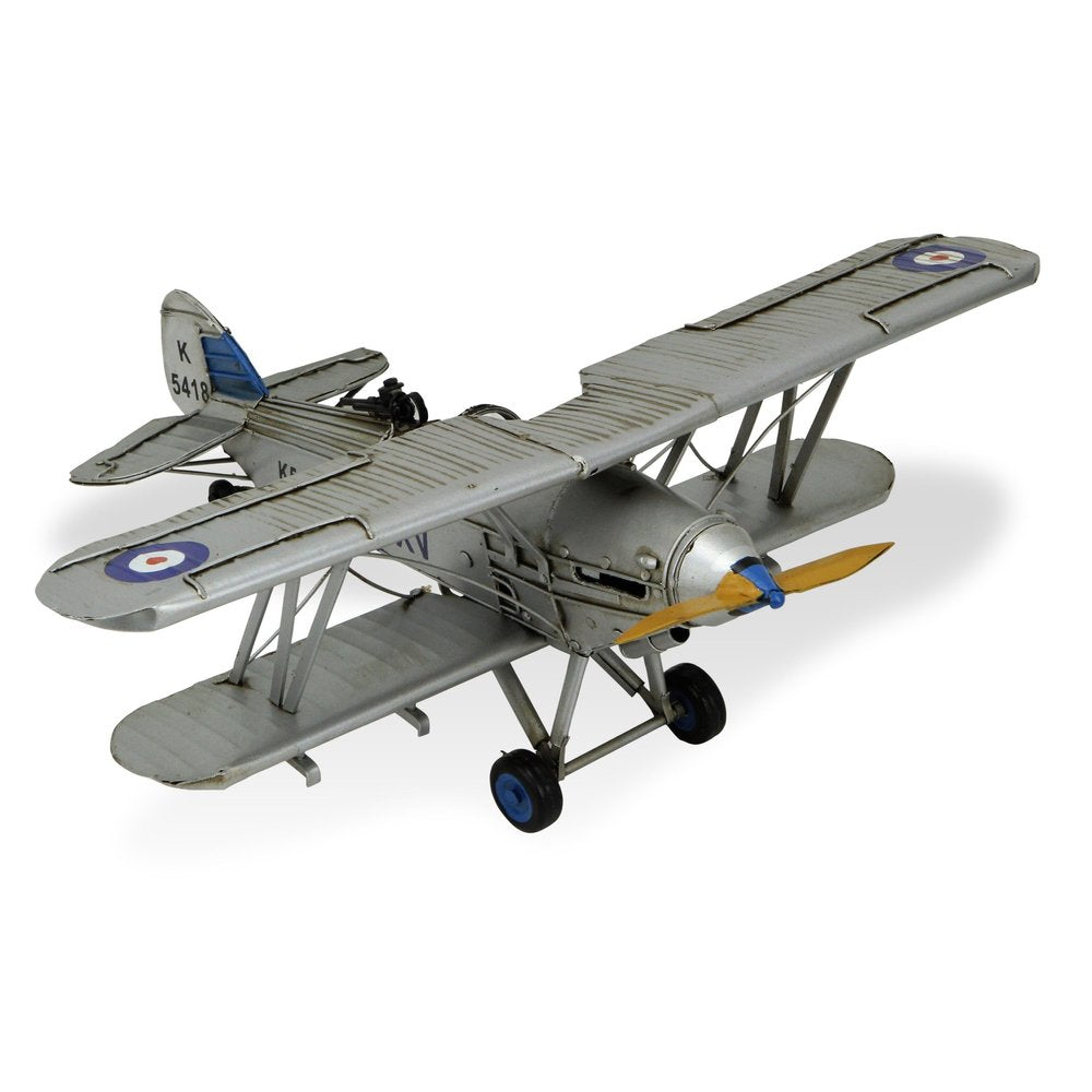 5" Blue and Gray Metal Hand Painted Model Airplane Tabletop Sculpture
