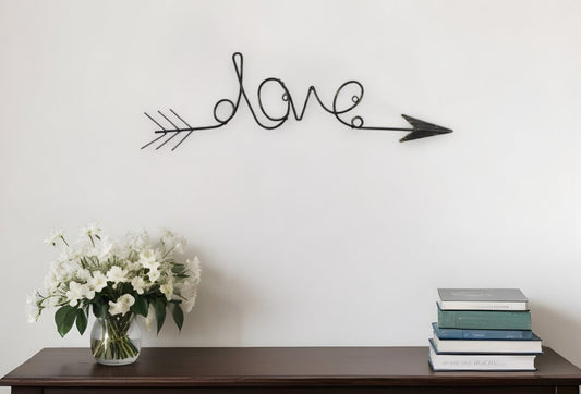 8" X 25" Dark Gray Handcrafted Love Arrow Metal Wall Decor