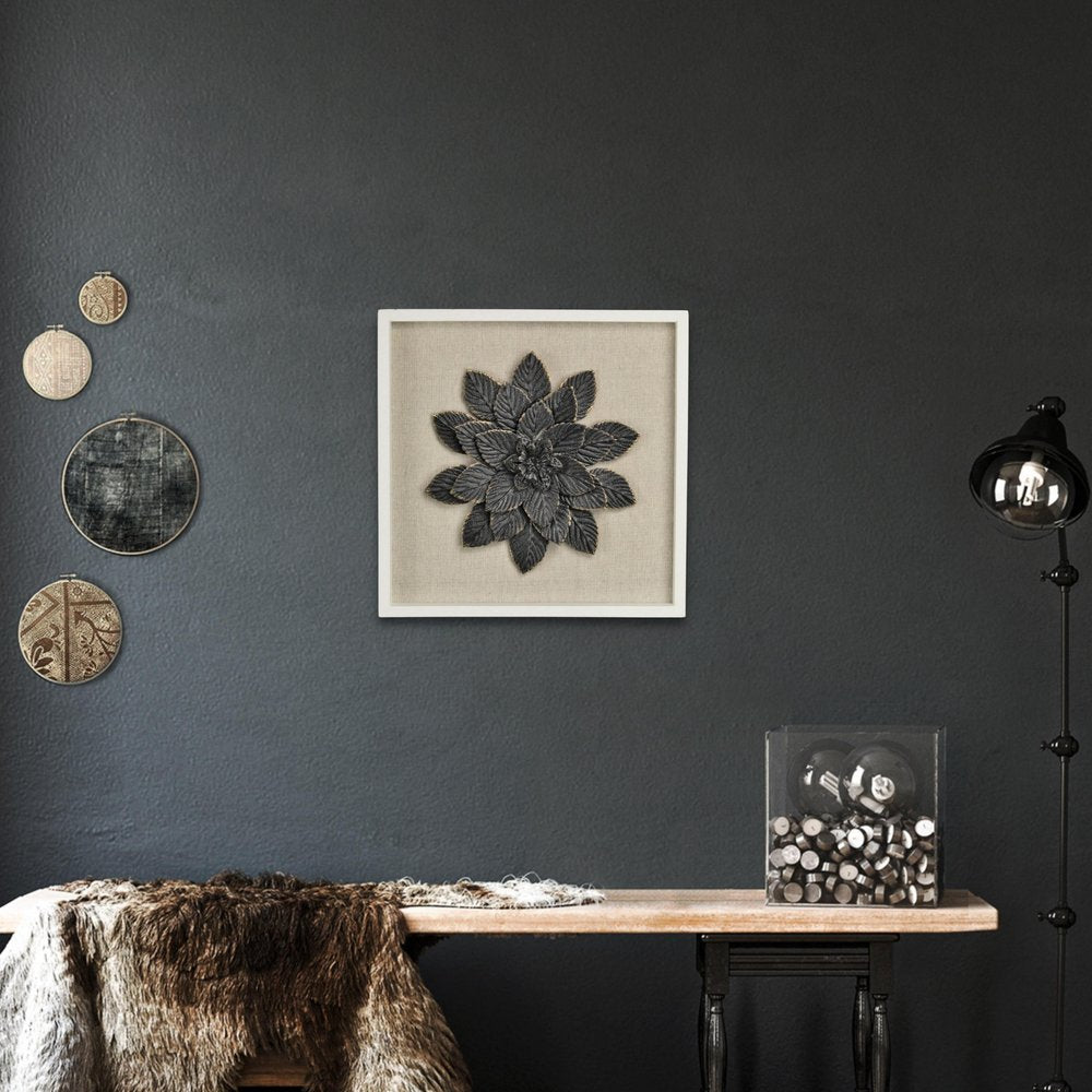 12" X 13" Black And Gold Flower Wood and Metal Wall Decor