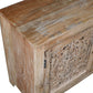 86" Natural Carved Floral Distressed Solid Wood Enclosed Storage TV Stand