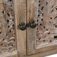 86" Natural Carved Floral Distressed Solid Wood Enclosed Storage TV Stand