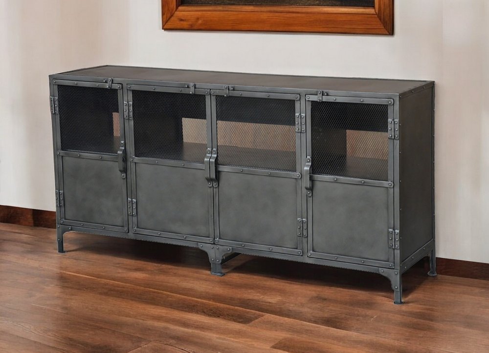 72" Dark Gray Metal Enclosed Storage TV Stand