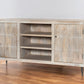 60" Ivory Carved Geometric Distressed Solid Wood Enclosed and Open Storage TV Stand