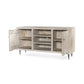 60" Ivory Carved Geometric Distressed Solid Wood Enclosed and Open Storage TV Stand