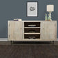 60" Ivory Carved Geometric Distressed Solid Wood Enclosed and Open Storage TV Stand