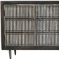 92" Dark Brown Carved Geometric Distressed Solid Wood Enclosed and Open Storage TV Stand