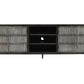 92" Dark Brown Carved Geometric Distressed Solid Wood Enclosed and Open Storage TV Stand