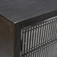 92" Dark Brown Carved Geometric Distressed Solid Wood Enclosed and Open Storage TV Stand