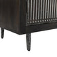 92" Dark Brown Carved Geometric Distressed Solid Wood Enclosed and Open Storage TV Stand