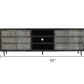 92" Dark Brown Carved Geometric Distressed Solid Wood Enclosed and Open Storage TV Stand
