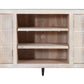 92" Ivory Carved Geometric Distressed Solid Wood Enclosed and Open Storage TV Stand