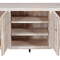 92" Ivory Carved Geometric Distressed Solid Wood Enclosed and Open Storage TV Stand