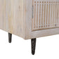 92" Ivory Carved Geometric Distressed Solid Wood Enclosed and Open Storage TV Stand