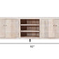 92" Ivory Carved Geometric Distressed Solid Wood Enclosed and Open Storage TV Stand