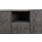 55" Dark Gray Carved Geometric Distressed Solid Wood Enclosed and Open Storage TV Stand