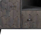55" Dark Gray Carved Geometric Distressed Solid Wood Enclosed and Open Storage TV Stand