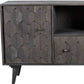55" Dark Gray Carved Geometric Distressed Solid Wood Enclosed and Open Storage TV Stand
