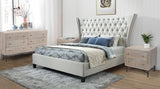 Beige King Diamond Button Tufted Upholstered Bed Frame