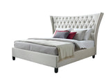 Beige King Diamond Button Tufted Upholstered Bed Frame