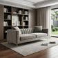 90" Gray Brown Velvet Sofa And Toss Pillows With Gold Legs
