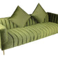 90" Olive Green Velvet Sofa And Toss Pillows With Gold Legs