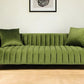 90" Olive Green Velvet Sofa And Toss Pillows With Gold Legs
