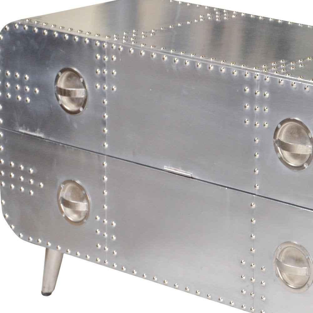 44" Silver Aluminum Enclosed Storage TV Stand