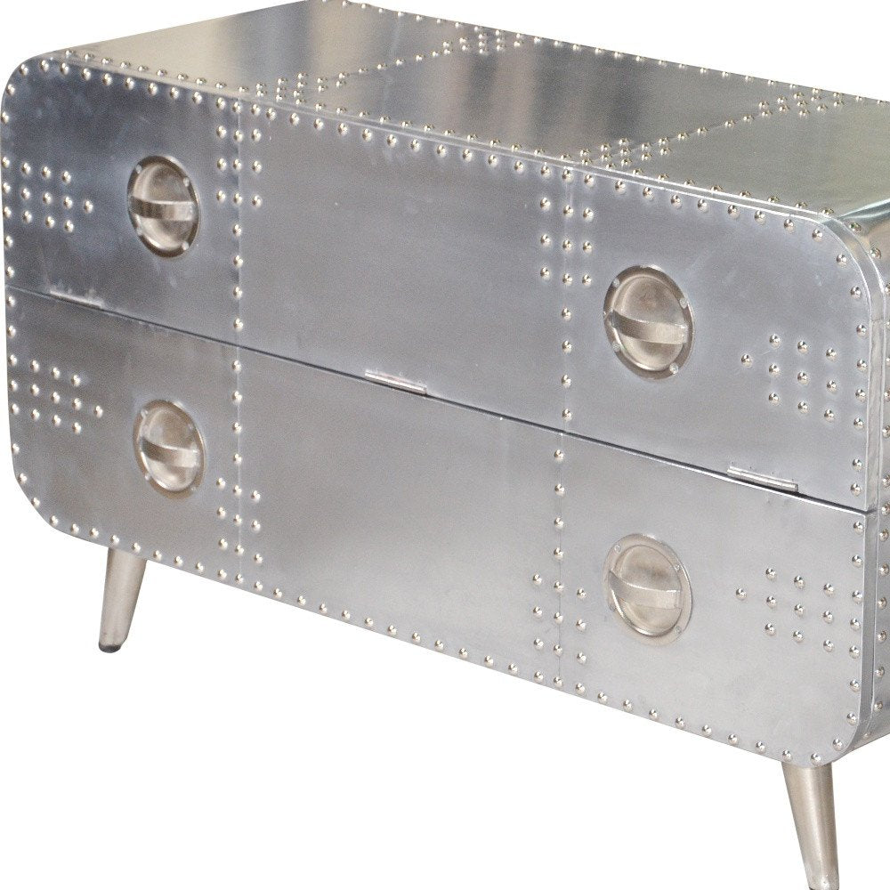 44" Silver Aluminum Enclosed Storage TV Stand