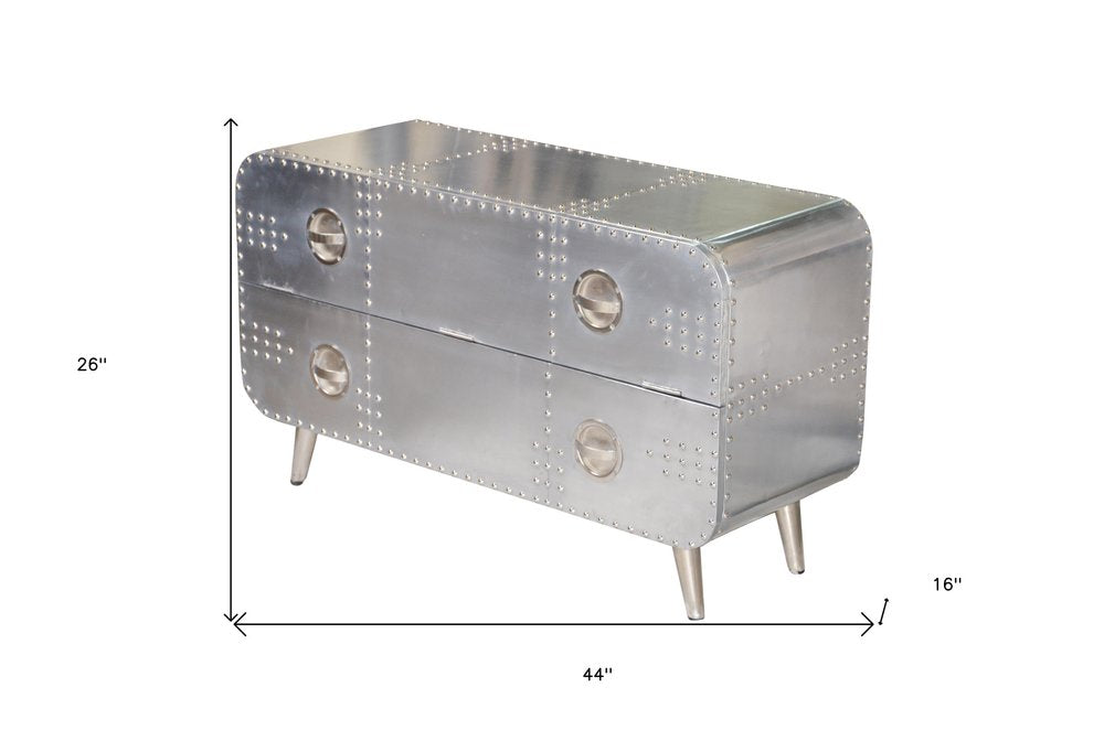 44" Silver Aluminum Enclosed Storage TV Stand